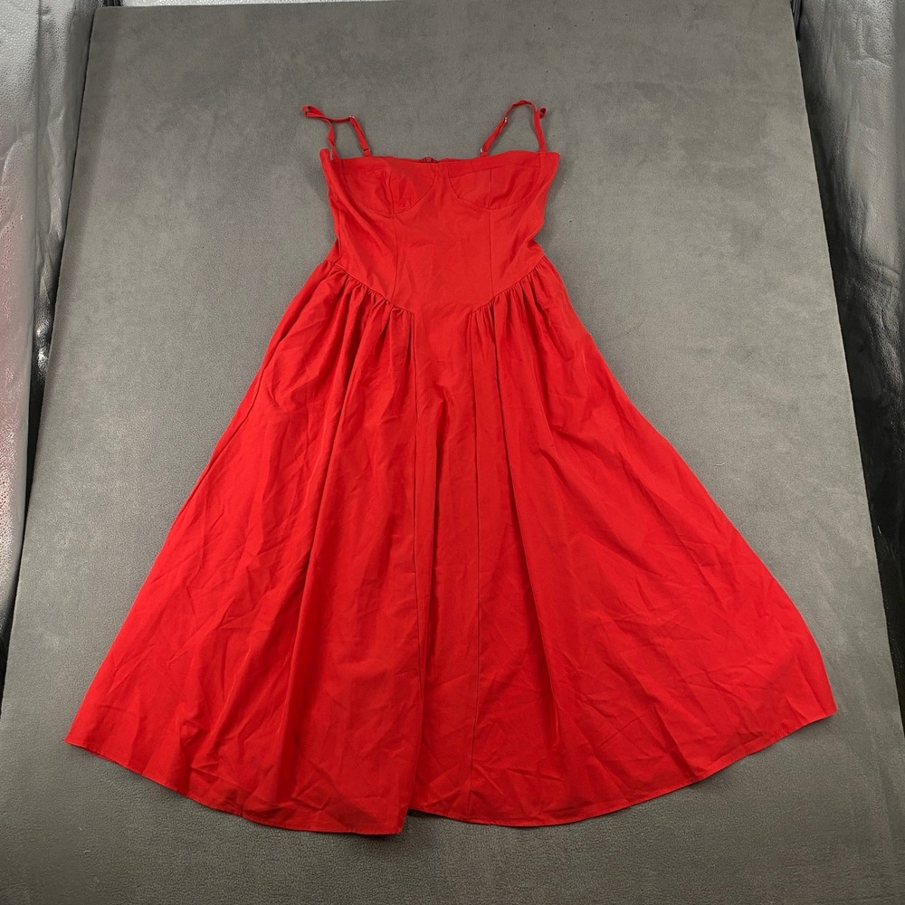 Unbranded Red Corset Midi Dress Sleeveless Pleated Skirt Pockets Small